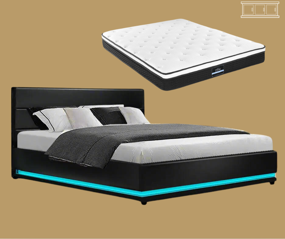 Double (Black) LuxeLite LED Bed Frame | Elysian Dream Series Mattress | Combo