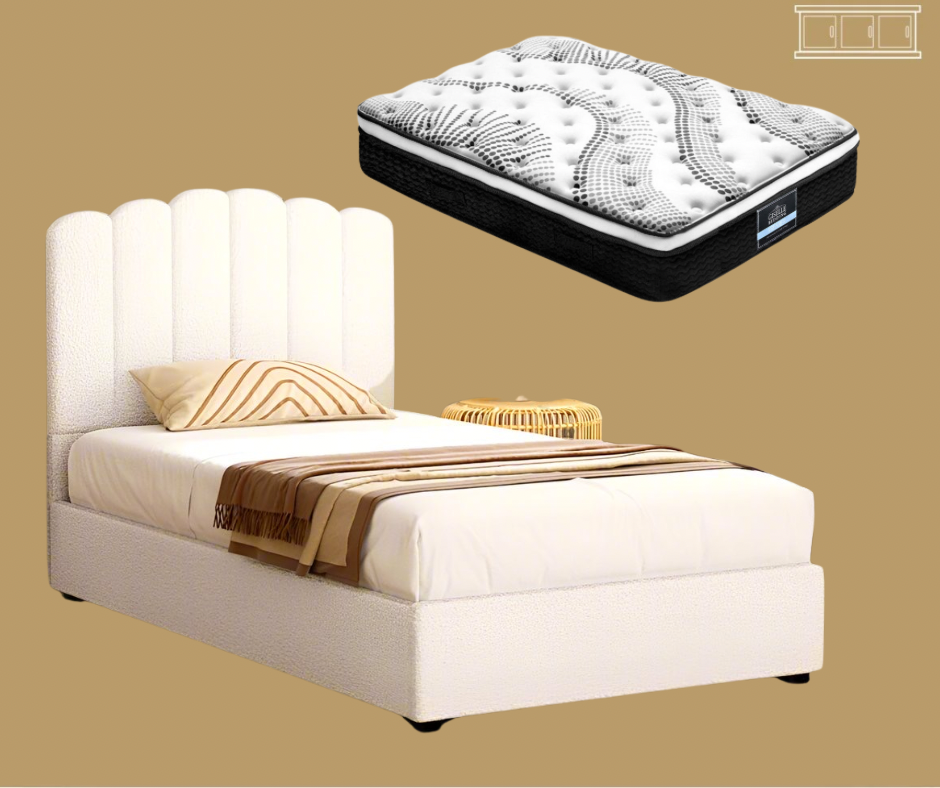 King Single (Beige) Serenade Luxe Bed Frame | Serenity Series Mattress | Combo