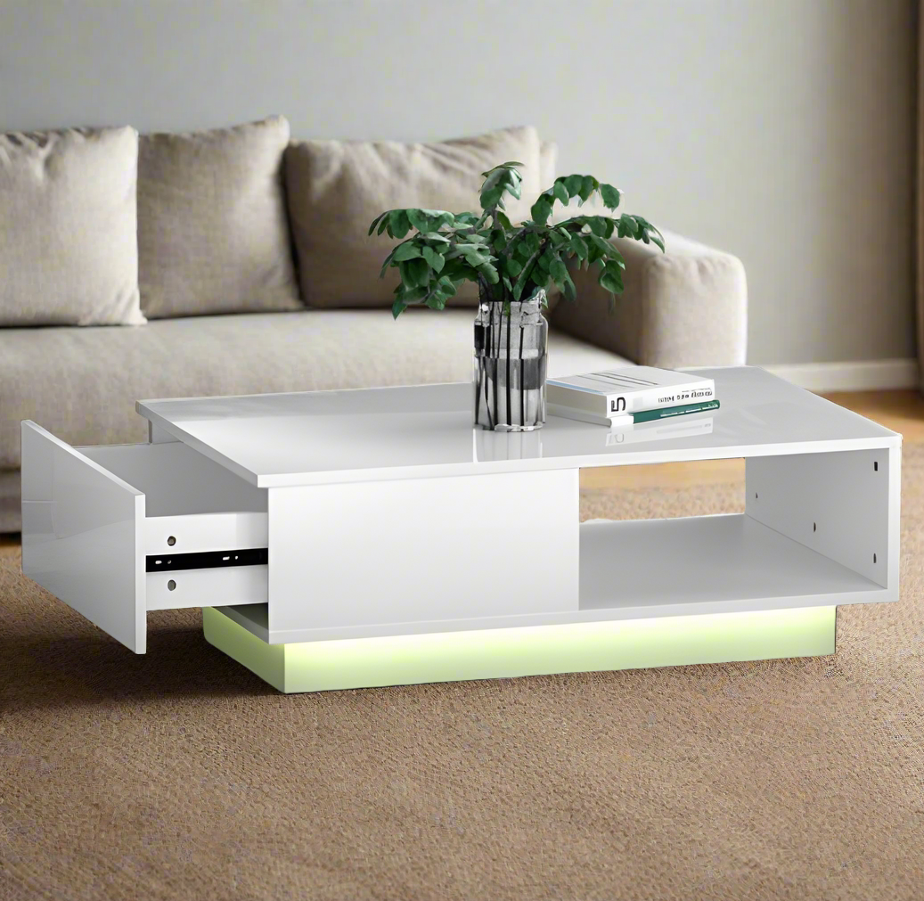 Luminara LED Coffee Table with Drawer | White