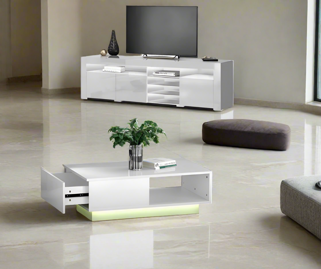 Luminara Coffee Table & Lumina TV Cabinet Set | White