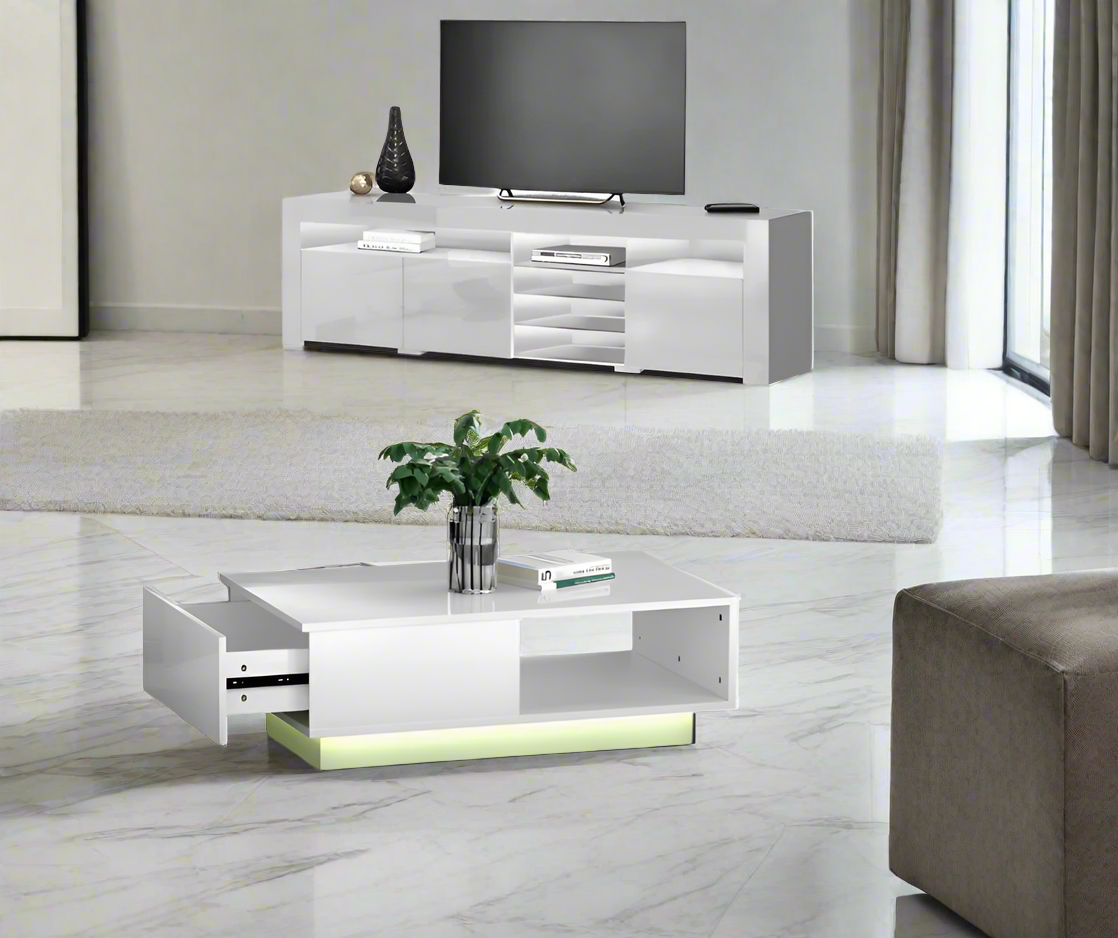 Luminara Coffee Table & Lumina TV Cabinet Set | White