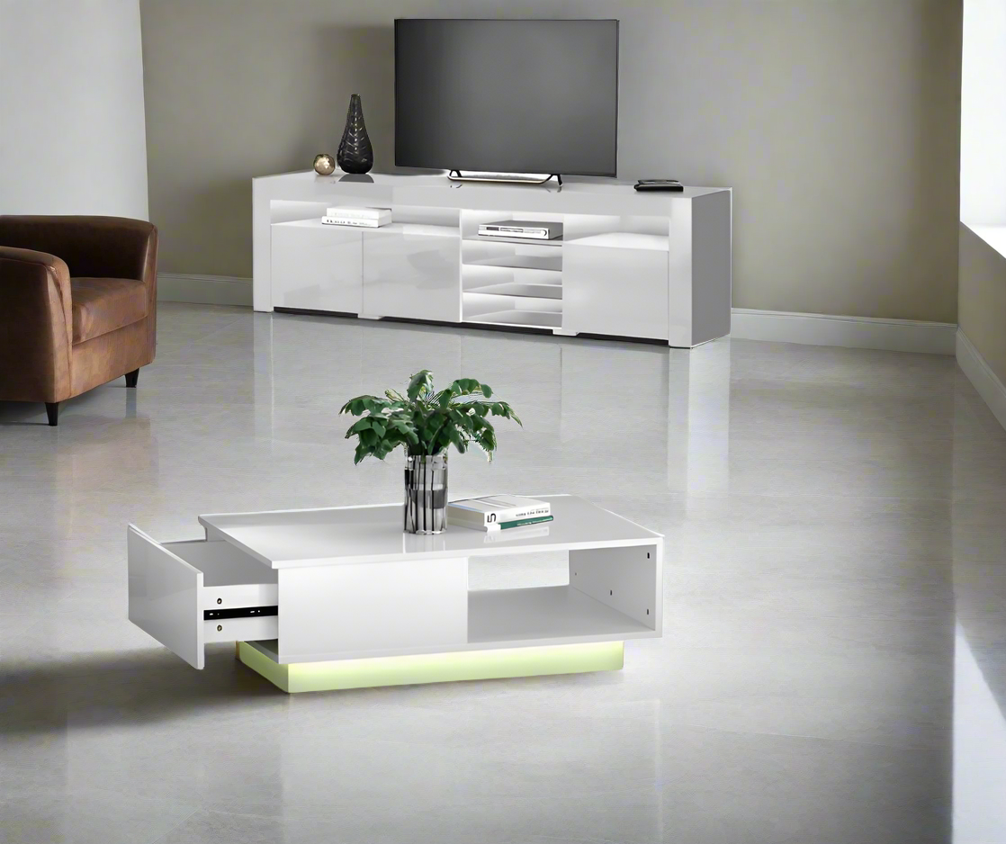 Luminara Coffee Table & Lumina TV Cabinet Set | White