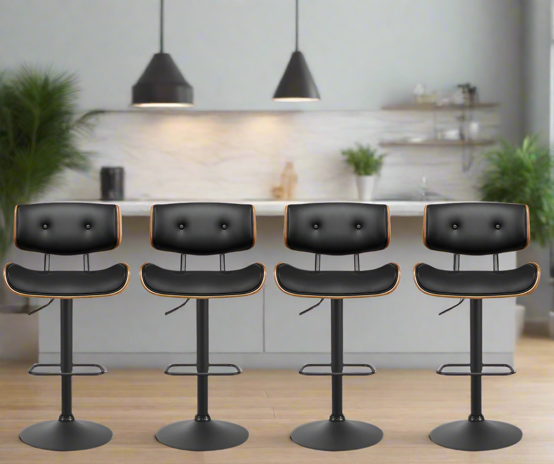 4x LuxeForm Bar Stool | Black & Wood