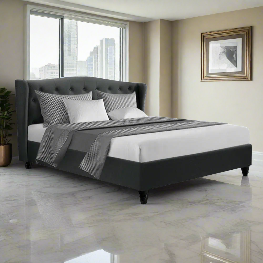 King (Charcoal) Tufted Bed Frame | LuxeLinen