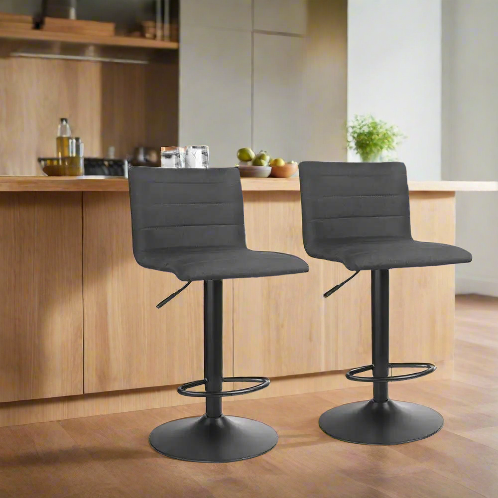 2x Eclipse Faux-Linen Kitchen Bar Stools | Black