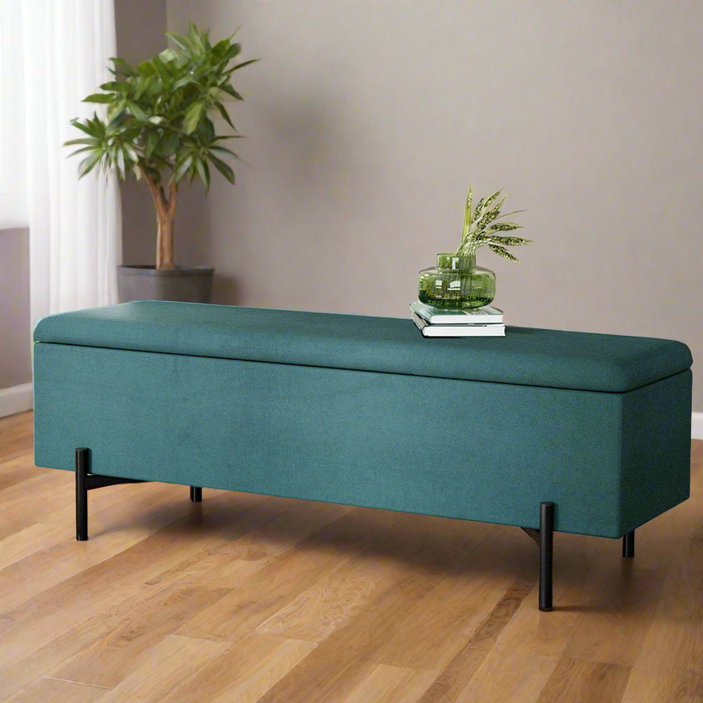 Luxe Velvet Storage Ottoman | Velvet Green | 140cm