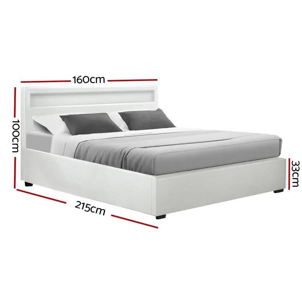 Queen (White) RadianceLift LED Bed Frame | Elysian Dream Series Mattress | Combo