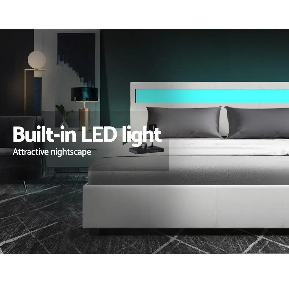 Queen (White) RadianceLift LED Bed Frame | Elysian Dream Series Mattress | Combo