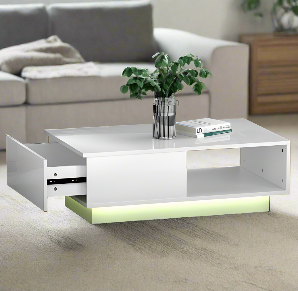 Luminara LED Coffee Table with Drawer | White