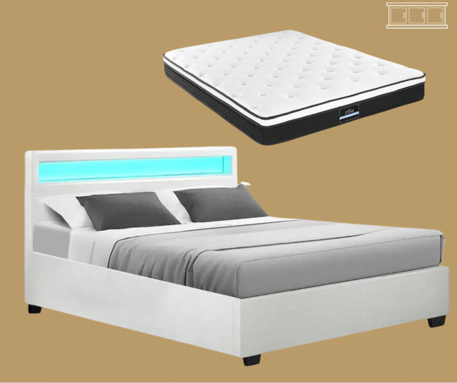 Double (White) RadianceLift LED Bed Frame | Elysian Dream Series Mattress | Combo