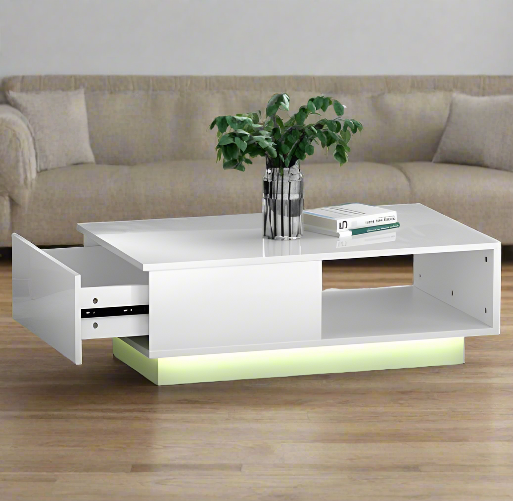 Luminara LED Coffee Table with Drawer | White