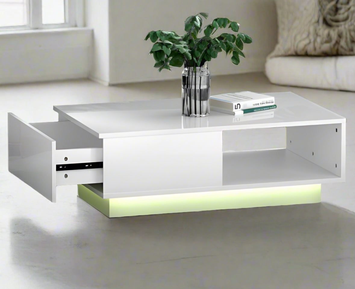 Luminara LED Coffee Table with Drawer | White