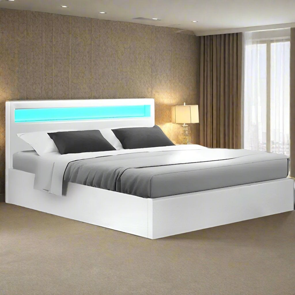 Queen (White) RadianceLift LED Bed Frame | Elysian Dream Series Mattress | Combo