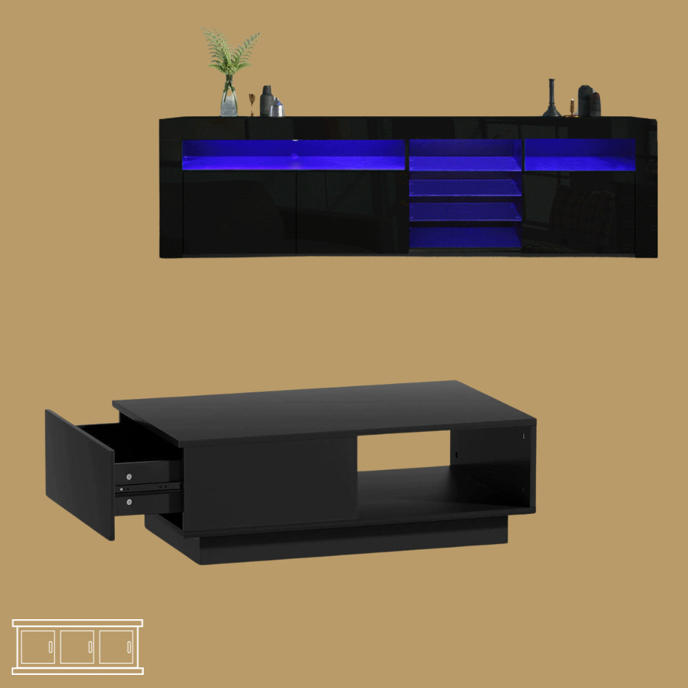 Luminara Coffee Table & Lumina TV Cabinet Set | Black