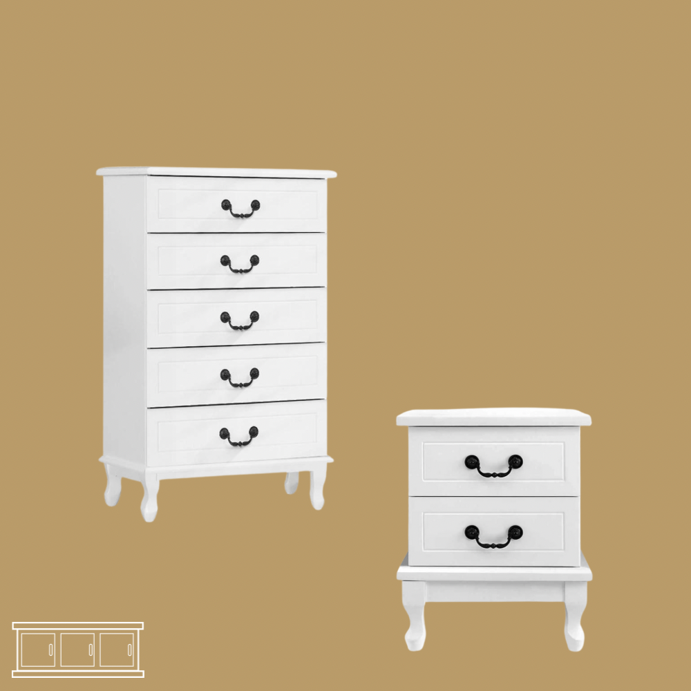 Enchanté Bedside Table & Tallboy Combo | White