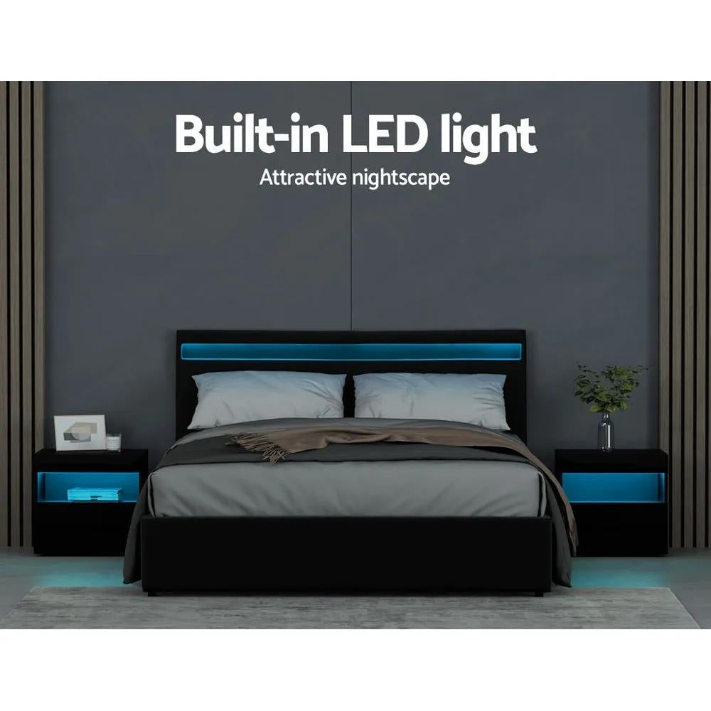 Queen (Black) RadianceLift LED Bed Frame | Elysian Dream Series Mattress | Combo