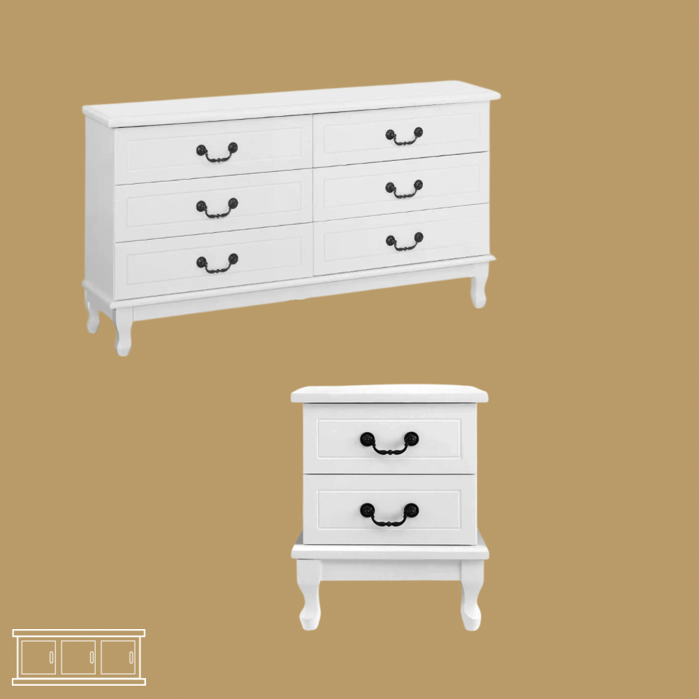 Enchanté Bedside Table & Lowboy Combo | White