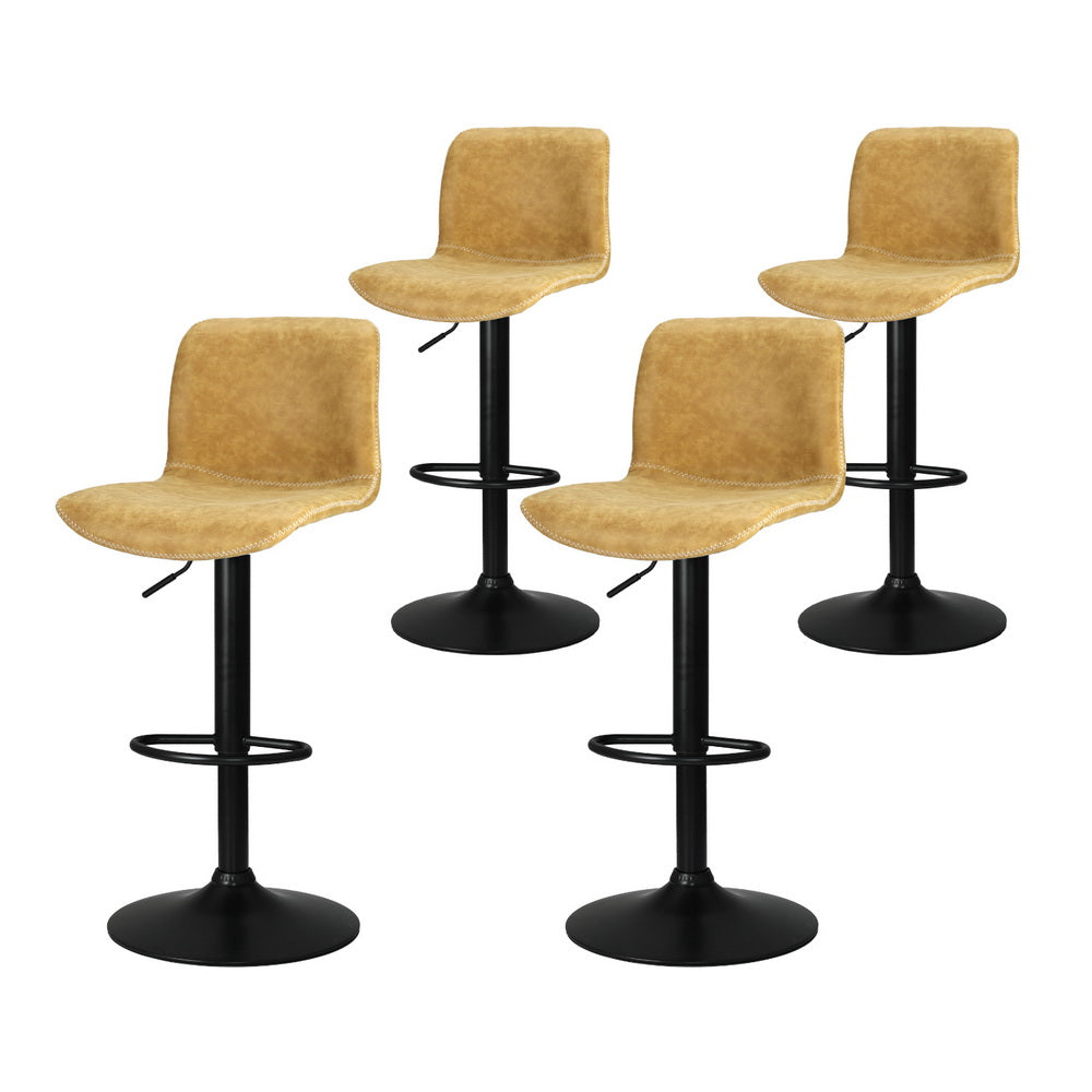 4x Koby Swivel Gas Lift Leather Bar Stools | Brown