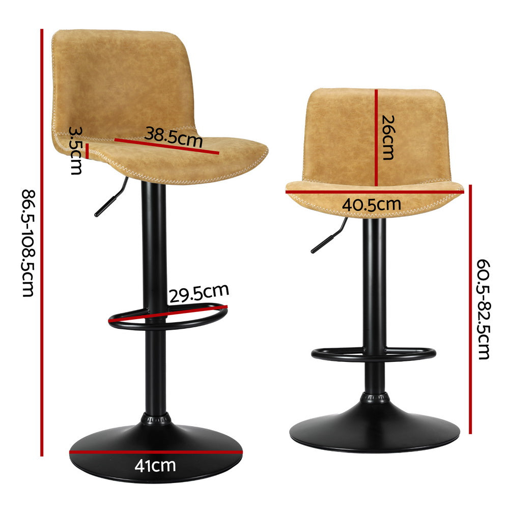 4x Koby Swivel Gas Lift Leather Bar Stools | Brown