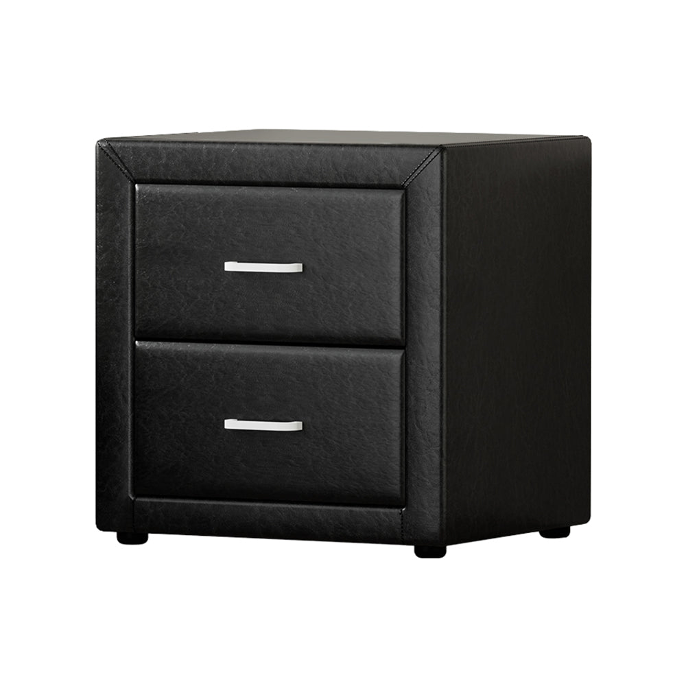 Caden Leather Bedside Table with 2 Drawers | Black