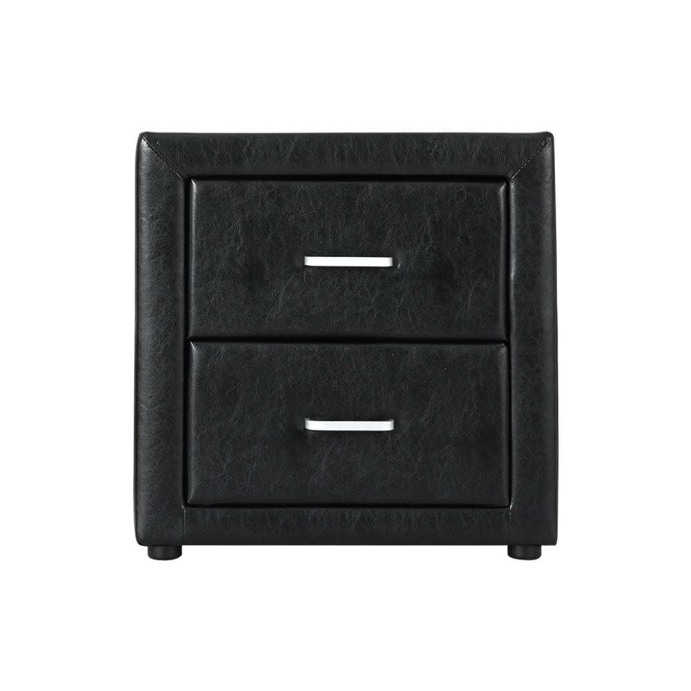 Caden Leather Bedside Table with 2 Drawers | Black