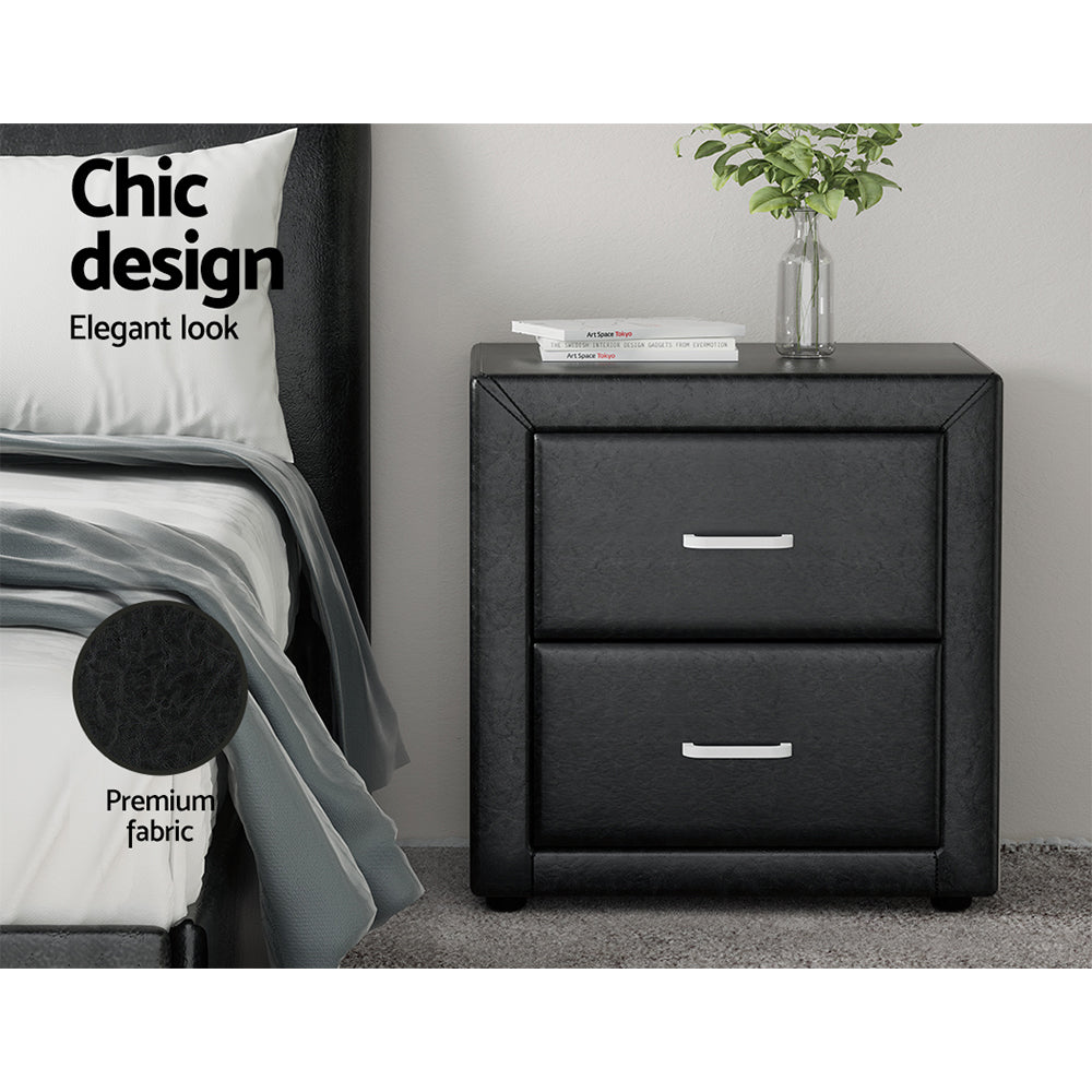 Caden Leather Bedside Table with 2 Drawers | Black