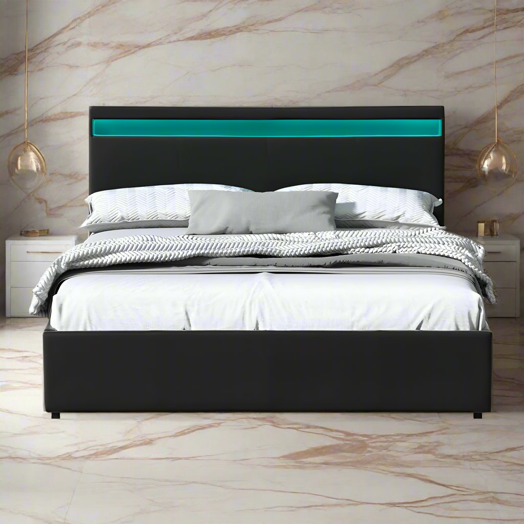 Queen (Black) LED Gas Lift Bed Frame | RadianceLift