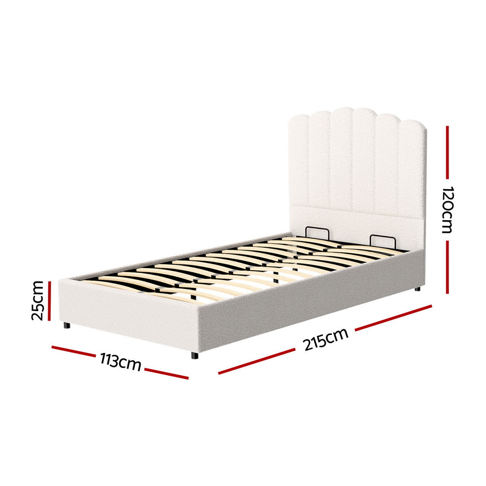 King Single (Beige) Gas Lift Bed Frame | Serenade Luxe