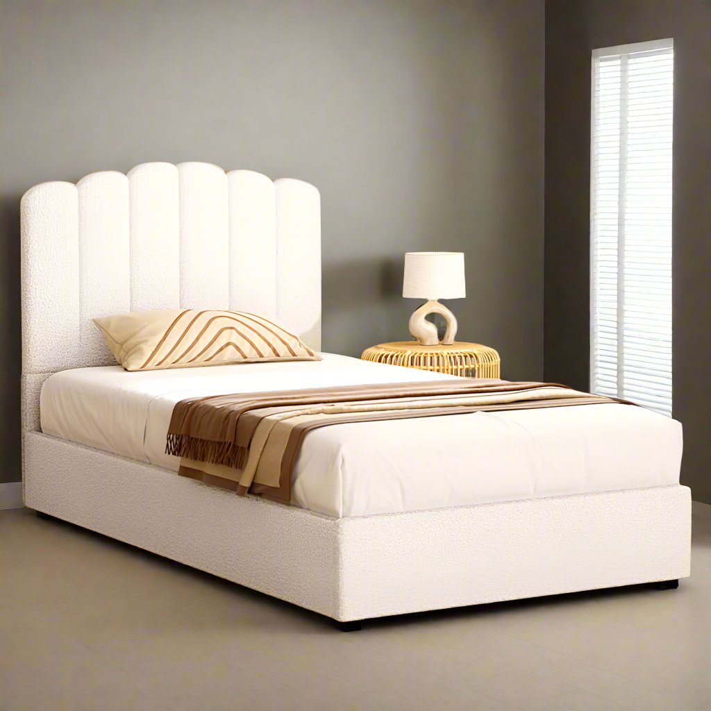 King Single (Beige) Gas Lift Bed Frame | Serenade Luxe