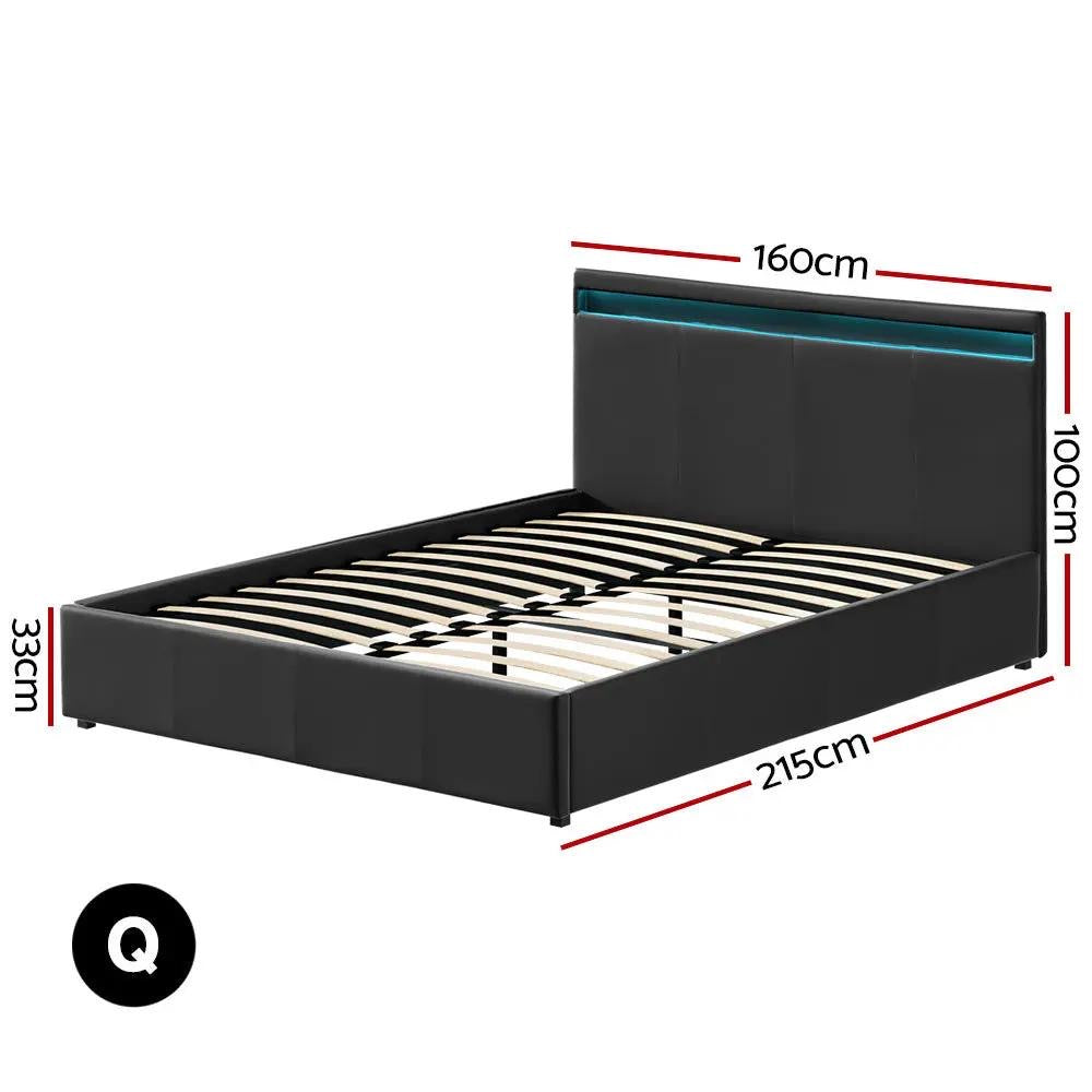 Queen (Black) RadianceLift LED Bed Frame | Elysian Dream Series Mattress | Combo