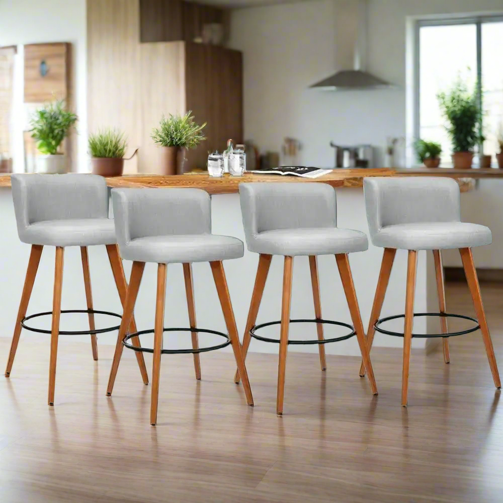 4x Low Backrest Wooden Bar Stools | Grey