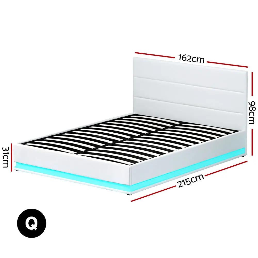 Queen (White) LuxeLite LED Bed Frame | Elysian Dream Series Mattress | Combo