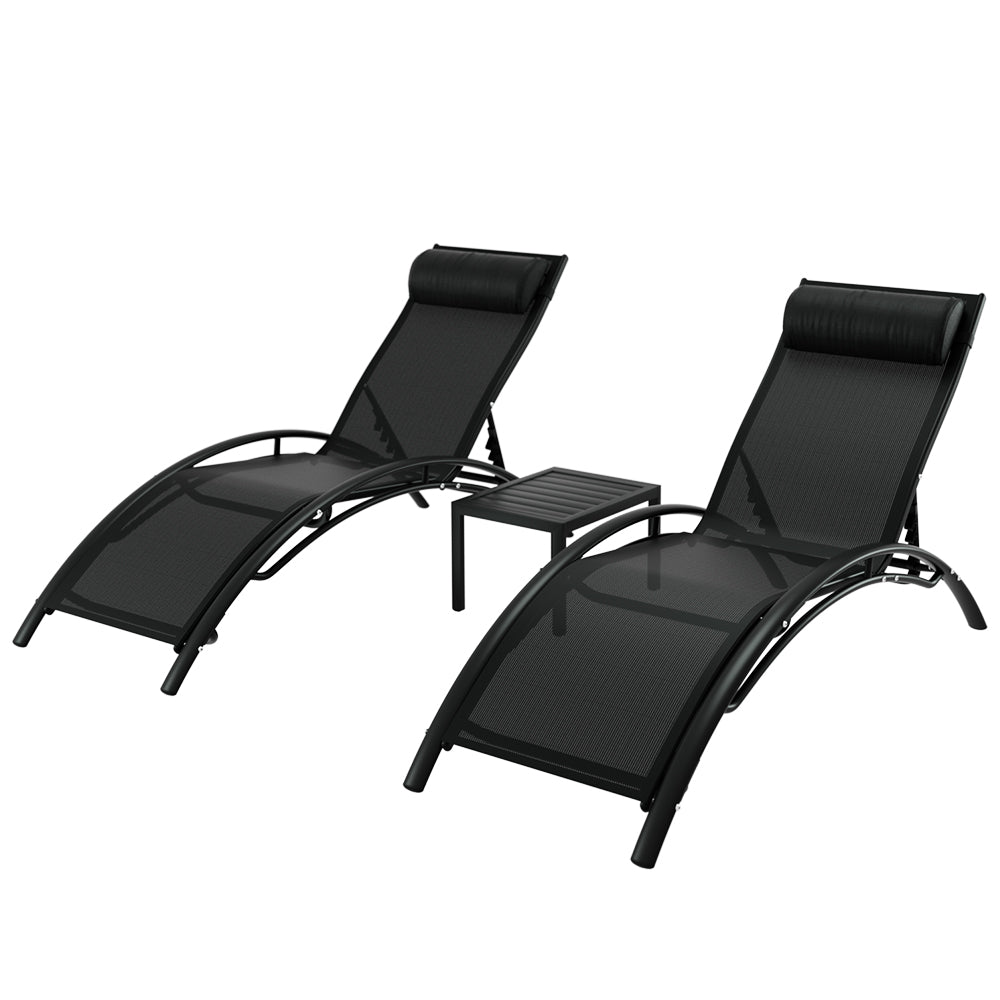 3PC Serenity Steel Sun Lounge with Table | Black