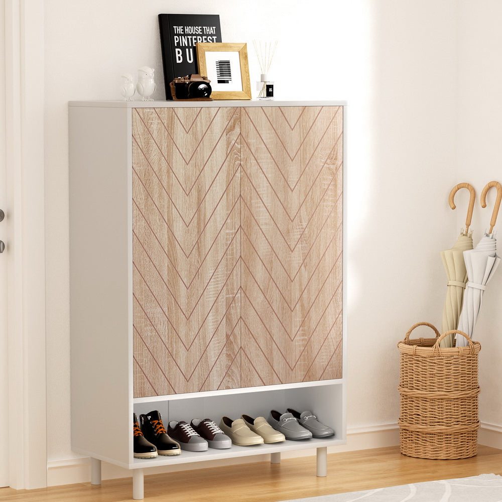 Herringbone Shoe Cabinet | White & Pine