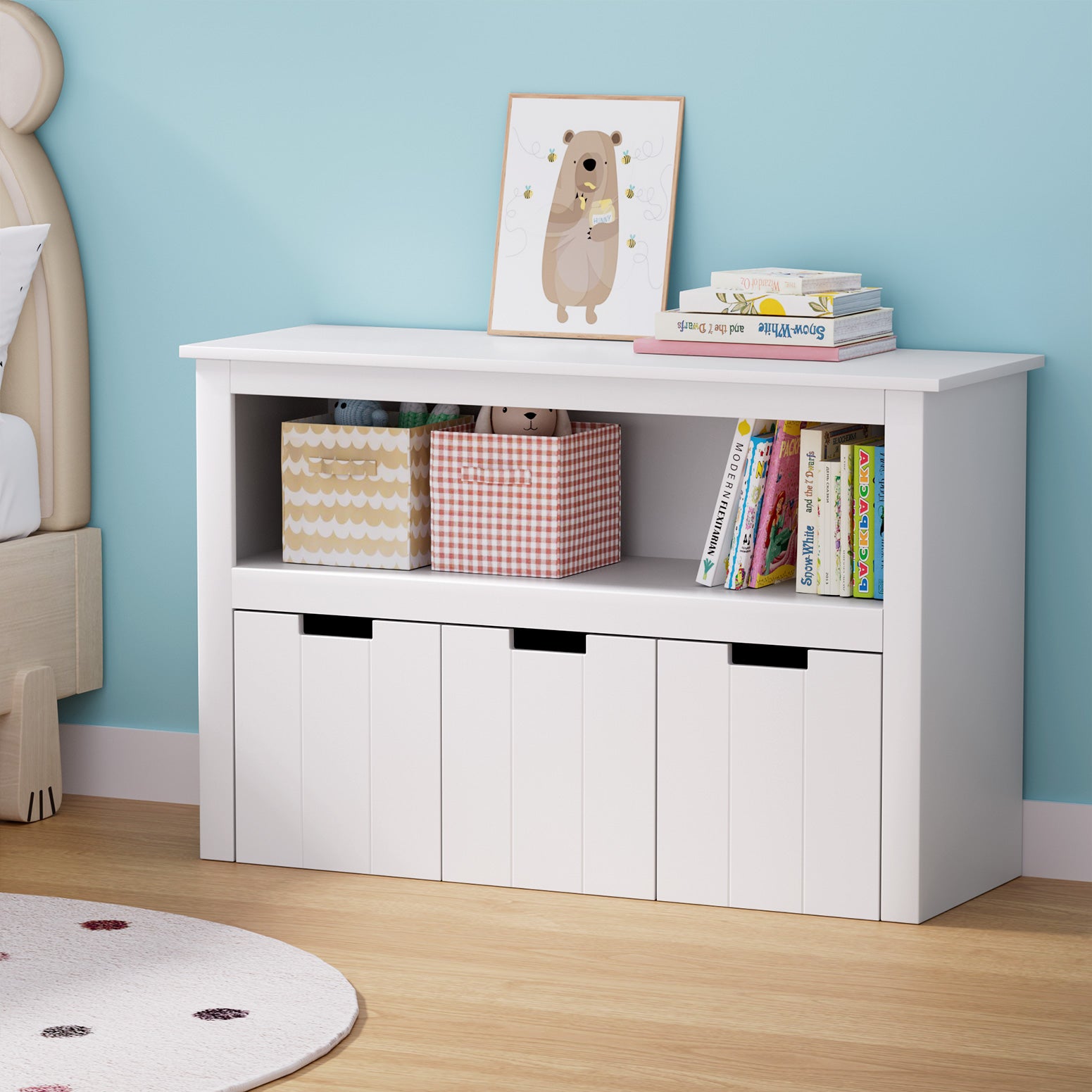 Toy Organiser Display Bookshelf with 3 Drawers | White