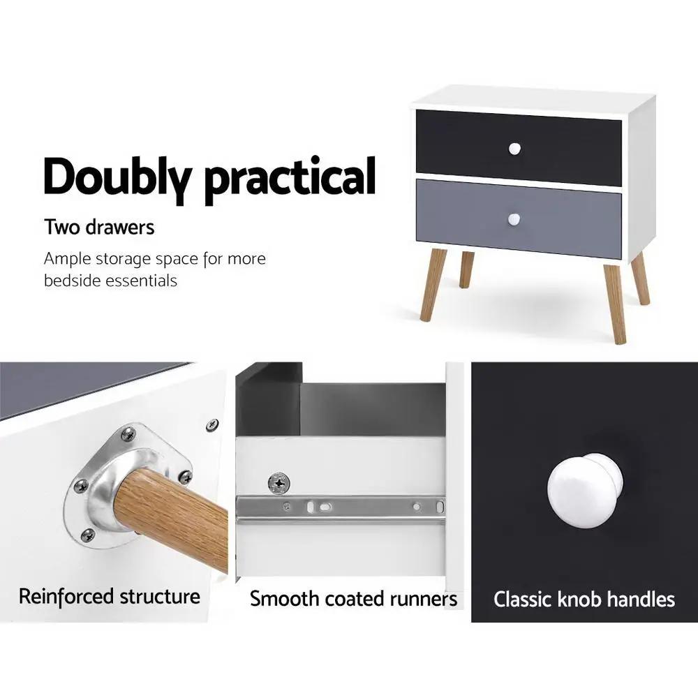 Nordic Elegance Bedside Table & Drawers Set | Black & White