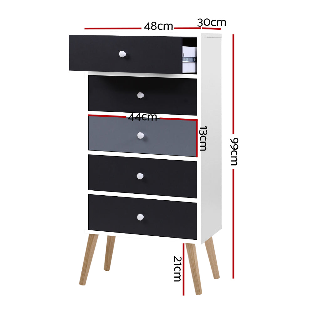 Nordic Elegance 5 Chest of Drawers | Black & white