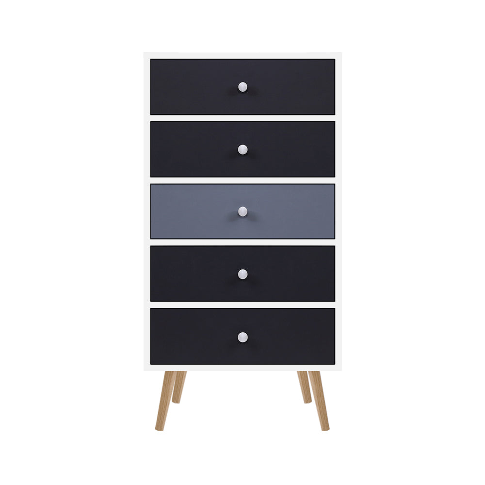 Nordic Elegance 5 Chest of Drawers | Black & white