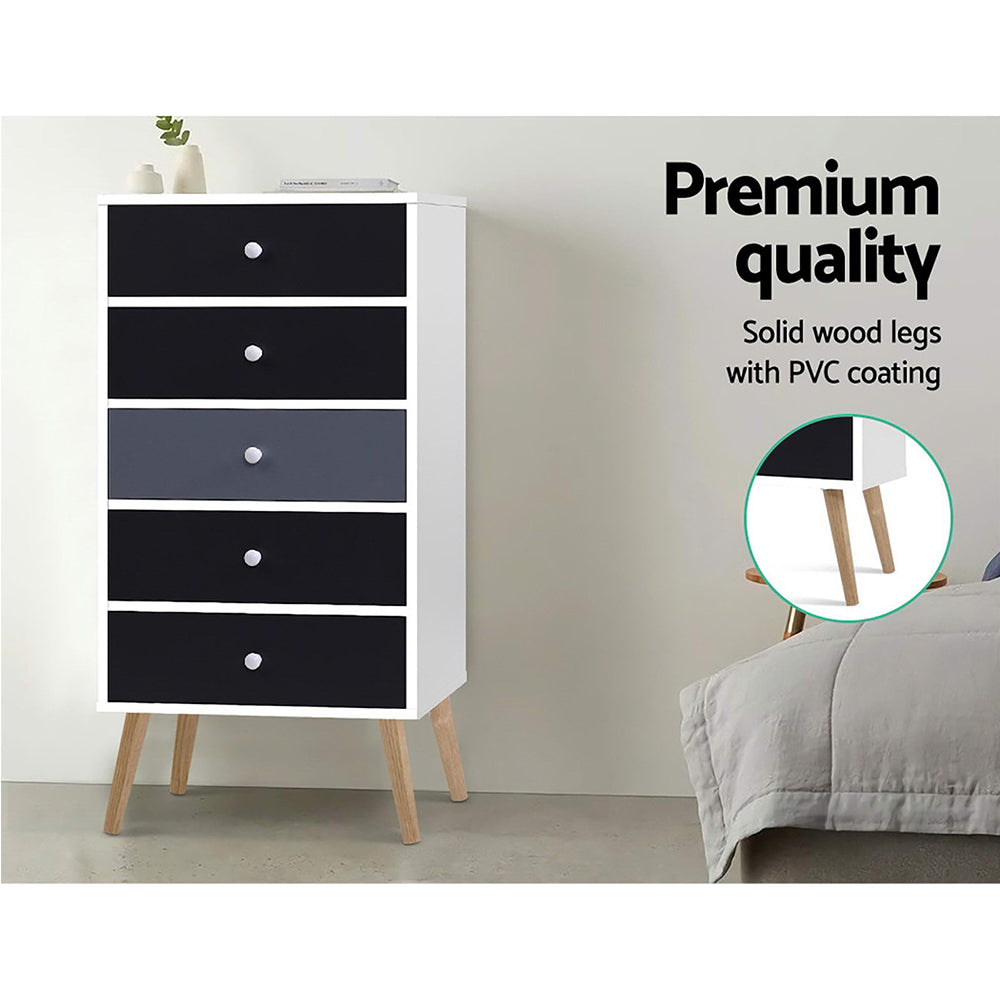 Nordic Elegance 5 Chest of Drawers | Black & white