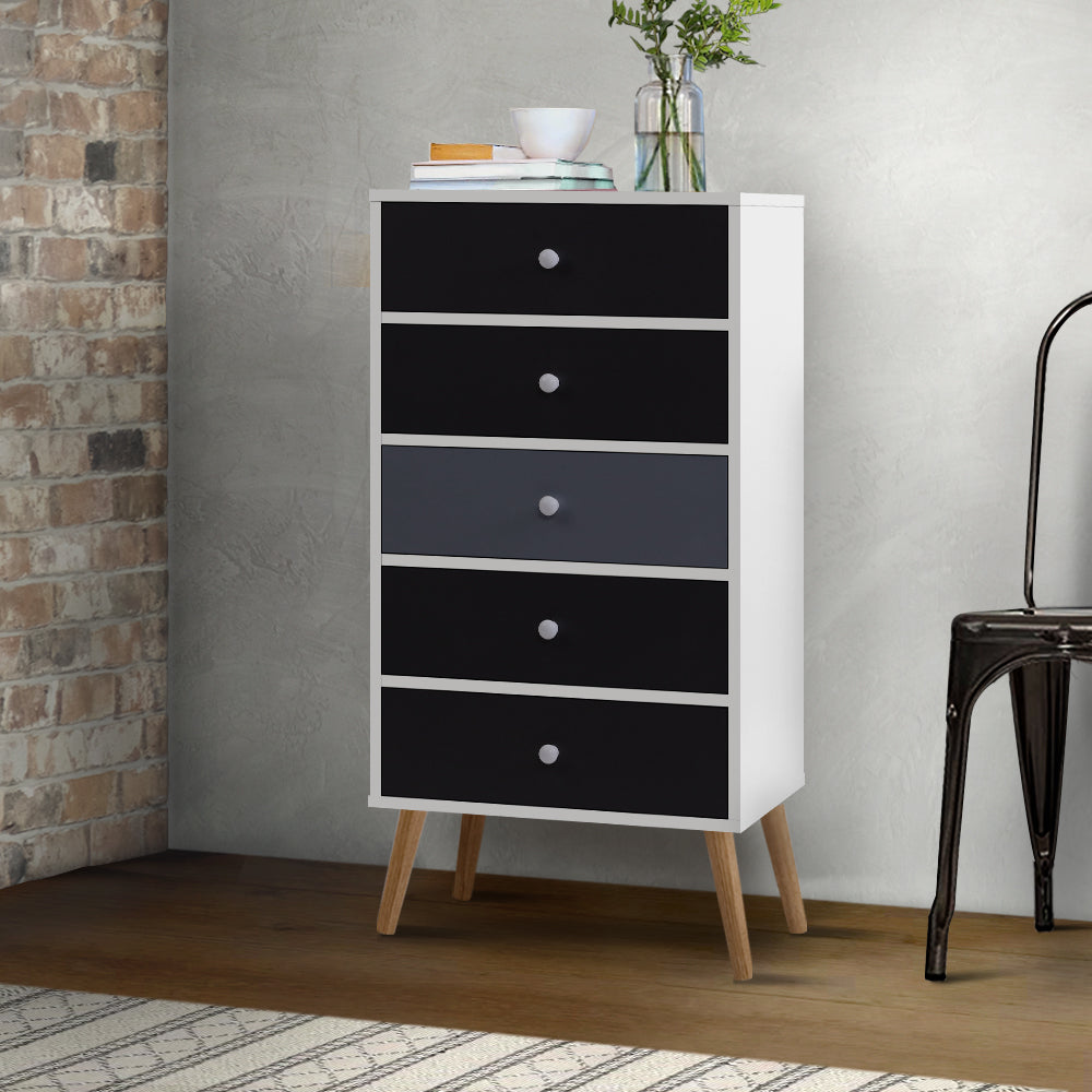 Nordic Elegance 5 Chest of Drawers | Black & white