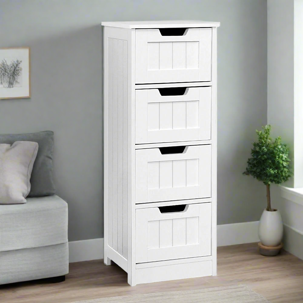 Rustic Elegance Tallboy with 4 Drawers | White