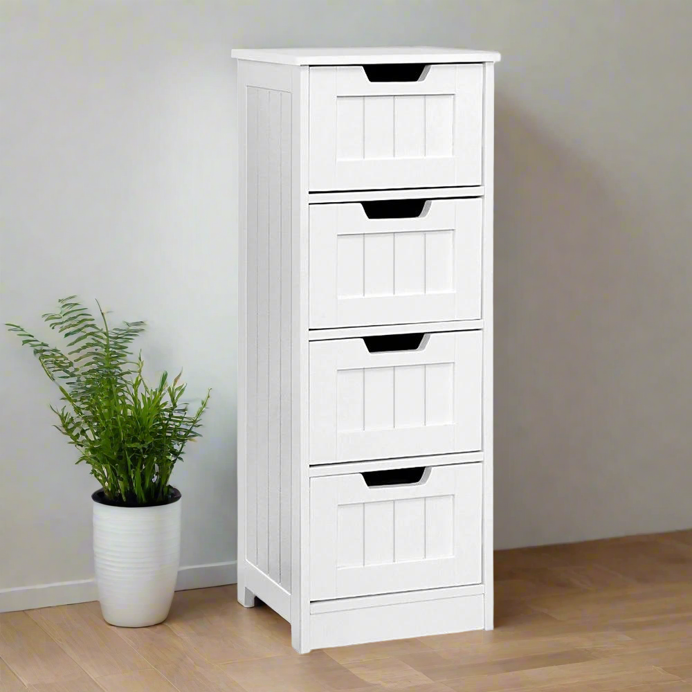 Rustic Elegance Tallboy with 4 Drawers | White