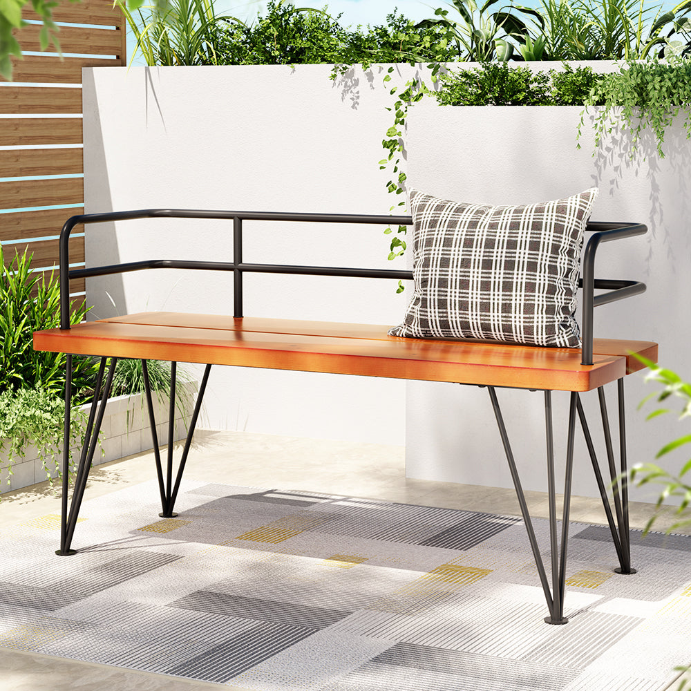 Outdoor Garden Bench - 122cm Wooden & Steel 3 Seater