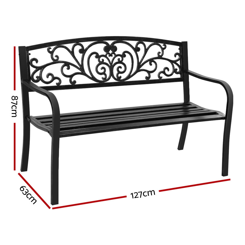 Outdoor Steel 3-Seater Garden Bench | Black