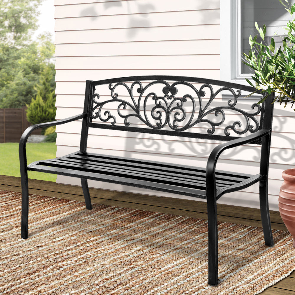 Outdoor Steel 3-Seater Garden Bench | Black