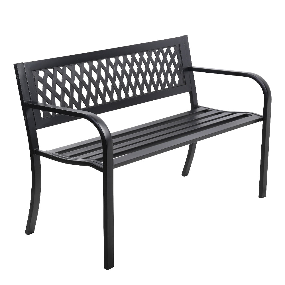 Outdoor Garden Bench - Steel 2 Seater Black