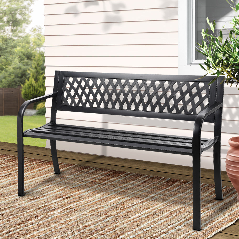 Outdoor Garden Bench - Steel 2 Seater Black