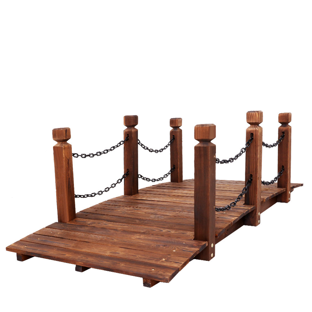 Wooden Garden Bridge with Chain Rail