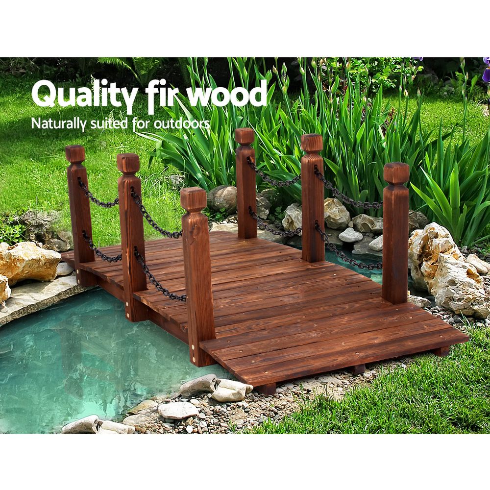 Wooden Garden Bridge with Chain Rail