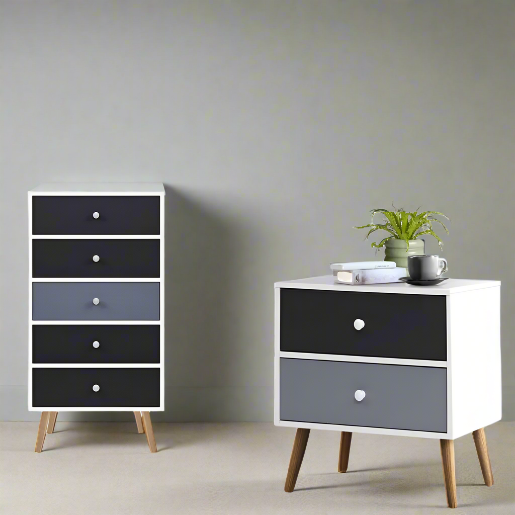 Nordic Elegance Bedside Table & Drawers Set | Black & White